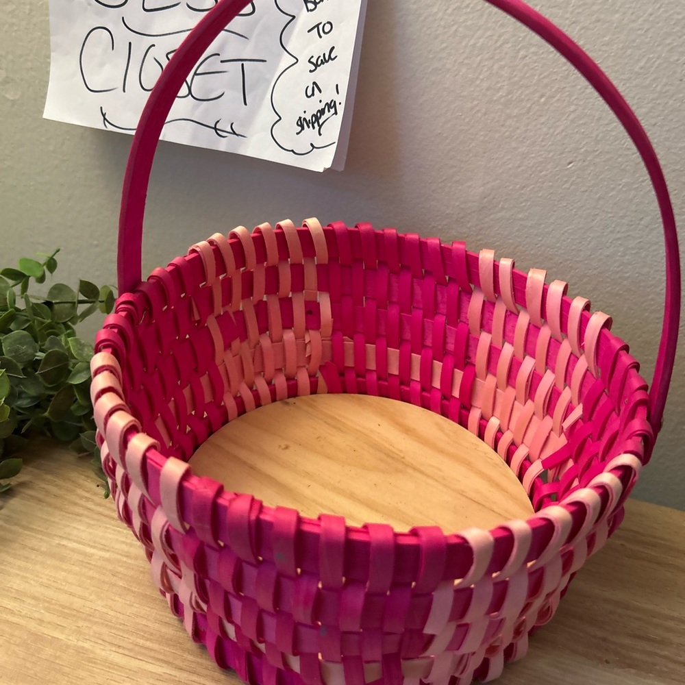 Pink Woven Basket with Handle